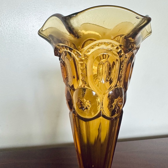 L.E. Smith #6231 Moon and Stars Amber Bud Vase Vintage Mid Century Glass 6.5” - Picture 2 of 11